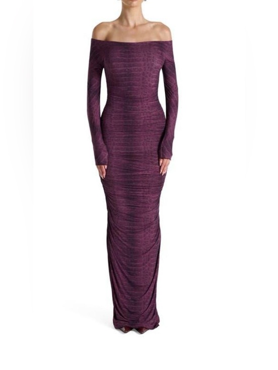 naked wardrobe Dresses & Skirts - Naked Wardrobe Plum Snake Print Off Shoulder Ruched Maxi Dress Medium